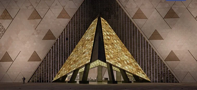 wycieczka z Hurghady do Wielkiego Muzeum Egipskiego – oświetlona fasada nocą