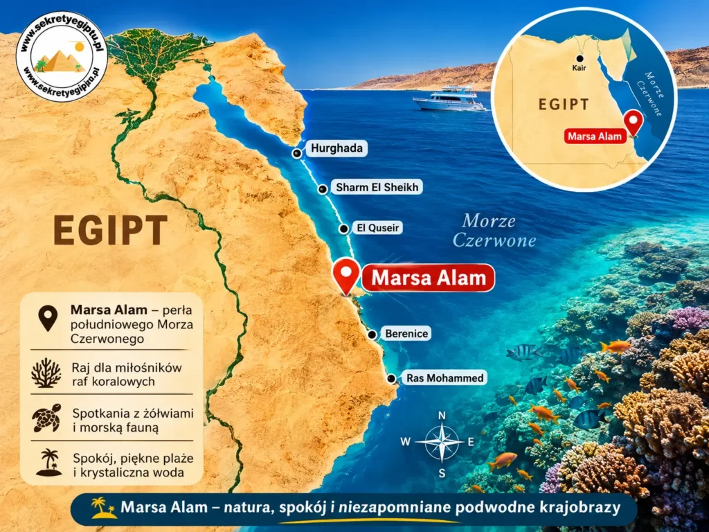 Mapa położenia Marsa Alam nad Morzem Czerwonym w Egipcie