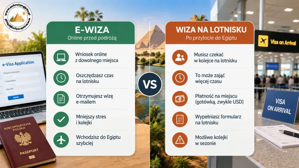 Porównanie e-wizy i wizy na lotnisku w Egipcie


